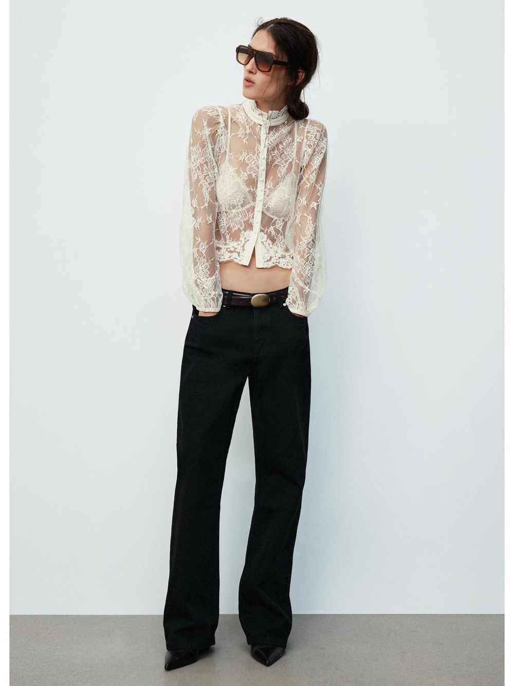 Zara LACE BUTTON-FRONT TOP - Picture 10 of 10